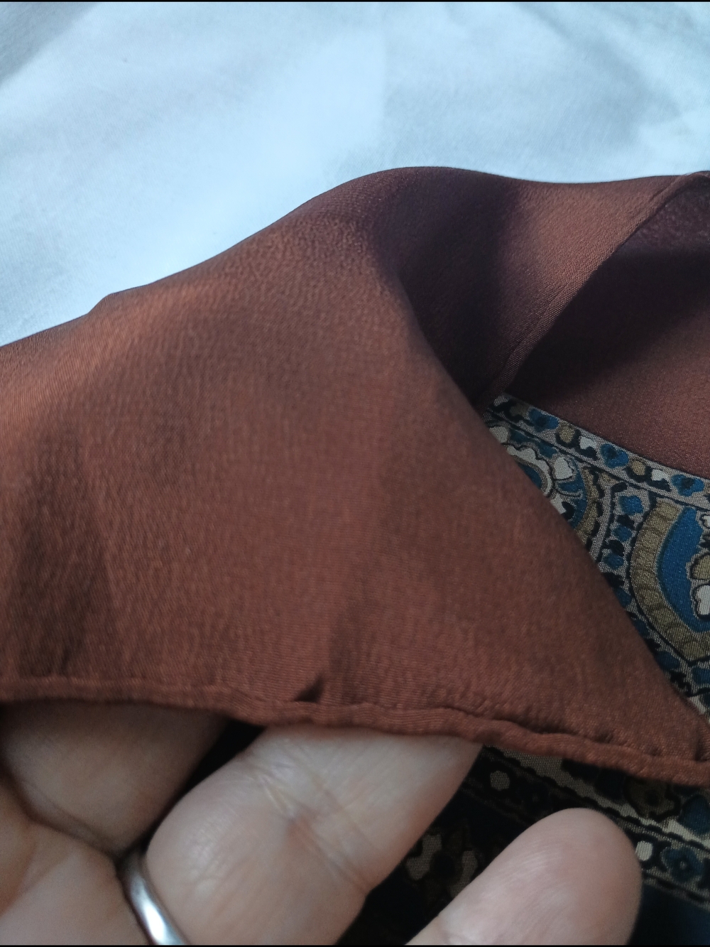Yves Saint Laurent Brown & Blue Square 100% Silk Scarf - Picture 6 of 7